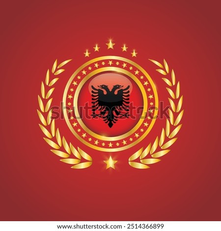 Golden Stamp With Flag. Albania Flag Stamp. Made in Stamp Isolated in White Background. Royal, Allegiance, Symbol, Vector, Icon, Illustration.