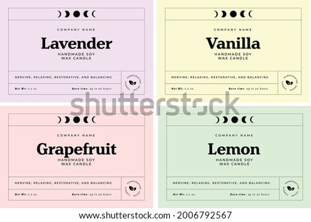 Candle Label Template Candy Pastel Colors, Minimalist Label Design, Packaging Label, Moon Phases, Lavender Candle, Label Sticker