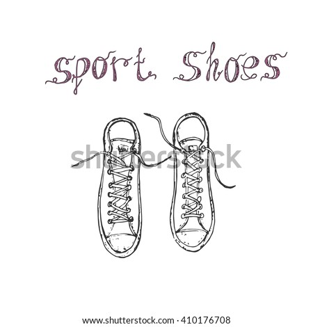 Hand drawn sketch of sport shoes, sneakers for summer. Vector stock illustration. Sport wear for men and women. Design for shoe store. Converse all star shoes sneakers. shoe icon. 