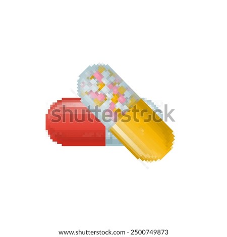 Pixel art illustration capsule pill. Pixelated pills. medical capsule pills pixelated for the pixel art game and icon for website and video game. old school retro.