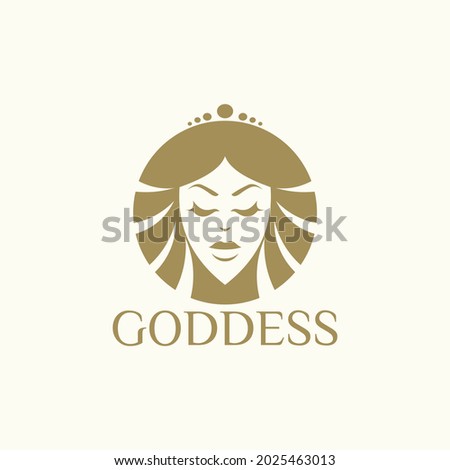 goddess head logo in a circle. with simple crown silhouette vector illustration for logo or mascot icon Stok fotoğraf © 