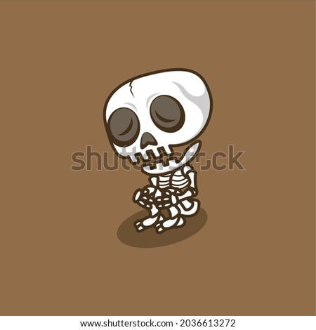 cute cartoon skull sitting pensive sad. vector illustration for mascot logo or sticker