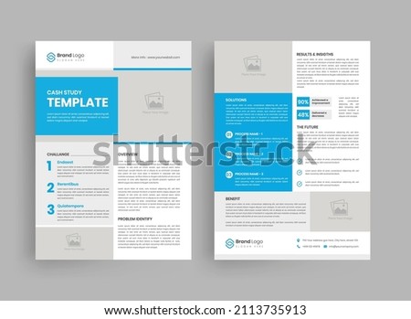Blue minimalist professional creative case study flyer vector template design