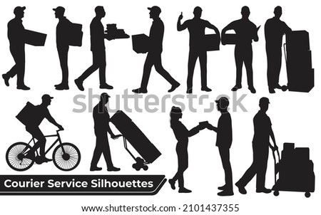 Courier Service Silhouettes and Delivery man carrying boxes