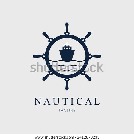 ship wheel with ship marine logo vector illustration design