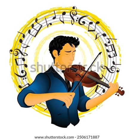 Musician Vector Illustration Clipart, Violin Player Vector Art, Music is Best Medicine, Feel the Violin, Music Sticker and t-shirt Design