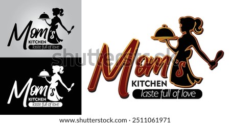 Restaurant Branding Logo Design Template, The Mom's Kitchen Vector Illustration Logo, Black and White Simple Logo Design, Street Food Shop Brand Logo