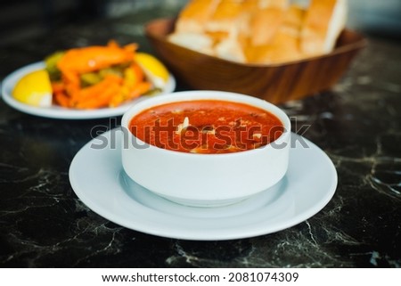 Turkish Traditional Tripe Soup iskembe, kelle, paca corbasi. Stock fotó © 