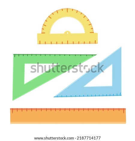 School instruments for measure , rulers set, protractor. Vector Illustration for printing, backgrounds, covers, packaging, greeting cards, posters and seasonal design. Isolated on white background.