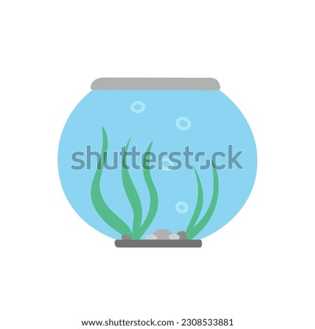 fishbowl, aquarium with algae. Vector Illustration for printing, backgrounds, covers and packaging. Image can be used for greeting cards, posters, stickers and textile. Isolated on white background.