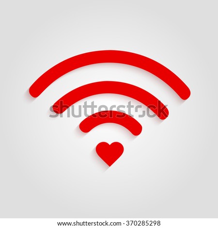 Heart wifi. Vector heart connect icon in flat style. Heart signal. Red wifi icon in flat style isolated on white background. Love connection. Wifi hotspot signal. Love signal. Wifi signal. Wifi sign