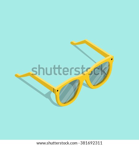 Vector illustration of yellow isometric hipster sunglasses in cartoon style isolated on the background