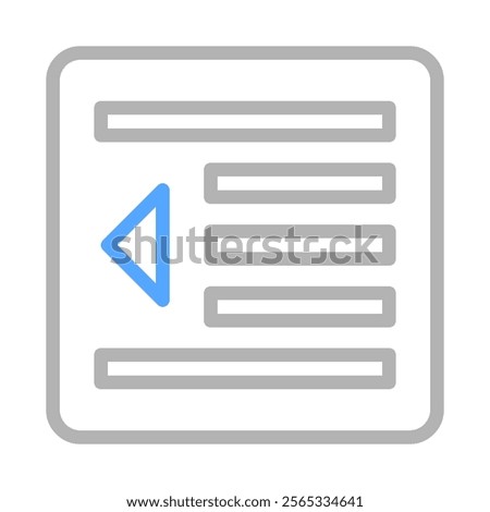 Indent left icon. Concept of text formatting, alignment, and editing.