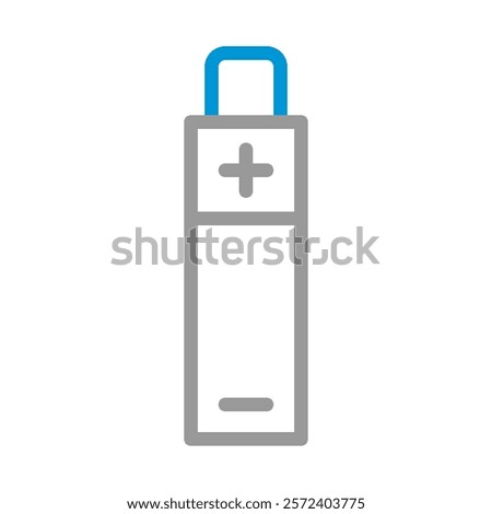 Battery icon with plus and minus signs. Concept of energy, power, and electricity.