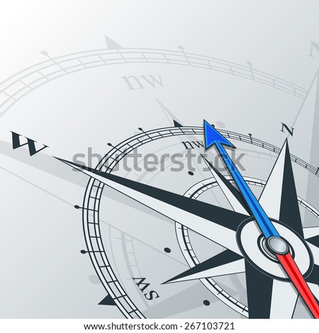 Compass with wind rose, the arrow points to the north-west. Illustrations can be used as background