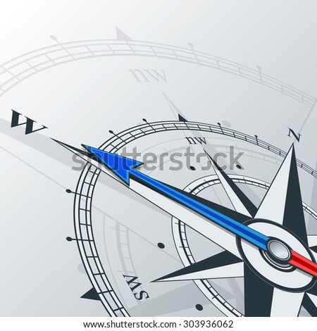 Compass with wind rose, the arrow points to the west. Illustrations can be used as background