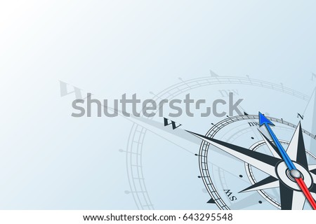 Compass northwest. Compass with wind rose on a blue background, the arrow points to the northwest. Horizontal illustartion. Travel concept.