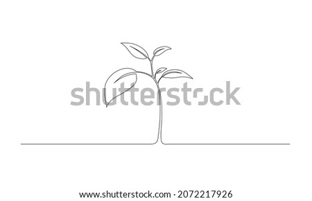 One line Growing plant isolated on white background. Line style flat illustration of plant with leaves.Grow process.