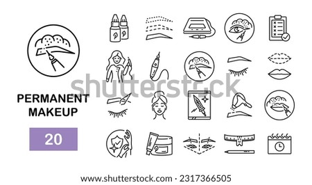 Permanent makeup line icons set. Powder brows icon. Microblading , tattoo machine , tattoo artist icon. Vector illustration