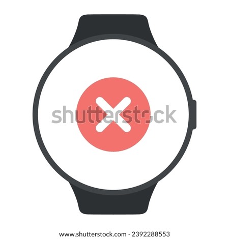 Smart watch circle with cancel red button. Vector