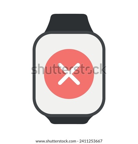 Rectangle smart watch with cancel red button. Rejected payment icon on screen. Vector