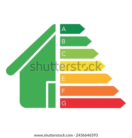 Energy efficient concept with classification graph sign. House energy rating with half house icon. Vector
