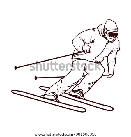 Hand Drawn Skier Ski Stock Vector Illustration 381508318 : Shutterstock