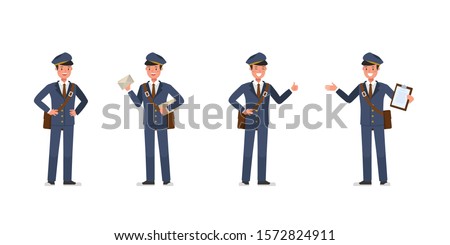 Postman character vector design. Presentation in various action.