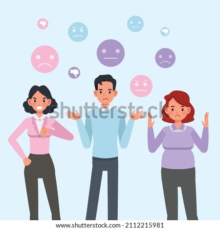 Group of disappointed people show dislike gesture giving negative feedback. people character vector design.