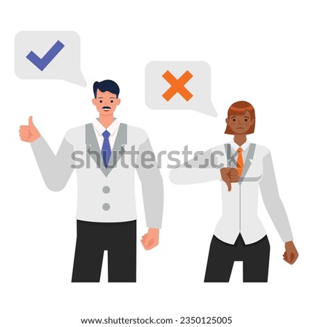 Vote illustration concept. Business people showing gesture of right and wrong character vector design. 