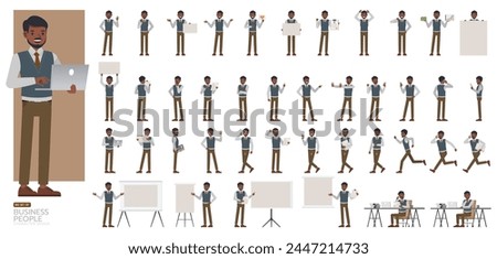 Big Set of Indian businessman wear gray suit character vector design. Indian people working in office planning, thinking and economic analysis.