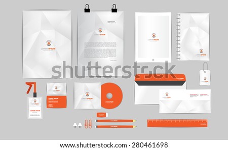 orange and grey corporate identity template  for your business includes CD Cover, Business Card, folder, ruler, Envelope and Letter Head Designs 2
