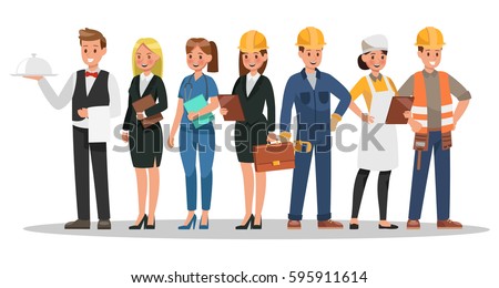 career characters design. Include waiter, businesswoman, engineer, doctor