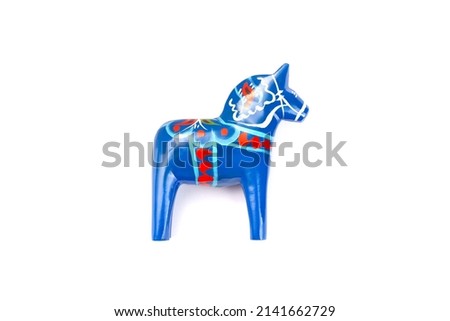 Swedish traditional souvenir wooden Dala or Dalecarlian horse, blue colored, isolated on white, top ストックフォト © 