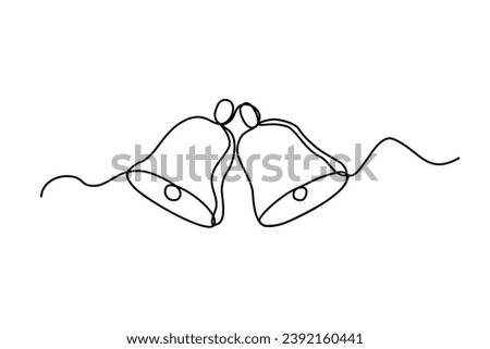 Two jingle bells, line art winter holidays design element, continuous line vector