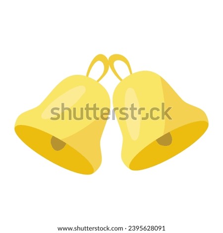 Two golden coloured jingle bells on white background, winter holidays design element, vector