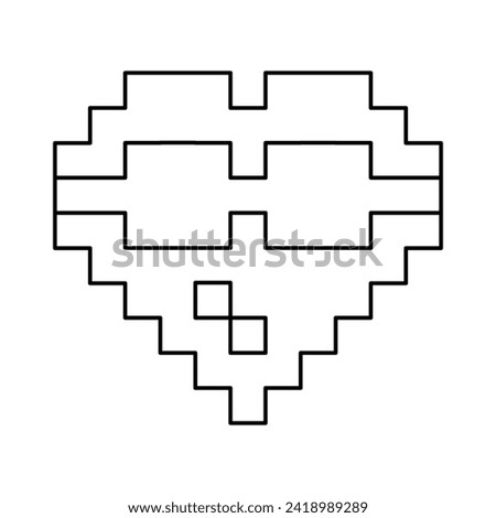 Grin or smiling heart in dark glasses emoji in pixel style, vector outline for coloring book