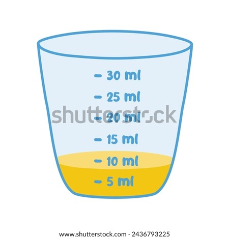 Medicine measuring cup with liquid medicine or syrup, doodle style vector