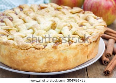 Homemade delicious apple pie with lattice pattern