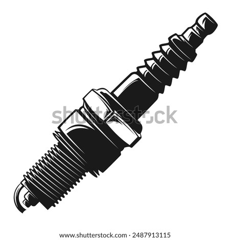 Spark plug for motorbike or car spare parts isolated on white background, black and white vector spark plug, flat cartoon illustration, icon, symbol, etc