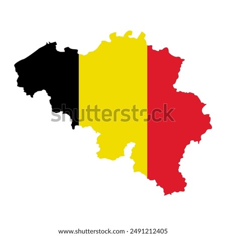 Belgium map flag Vector illustration. Symbol, poster, banner Belgium. Map of Belgium with the decoration of the national flag. Country shape outlined and filled with the flag of Belgium