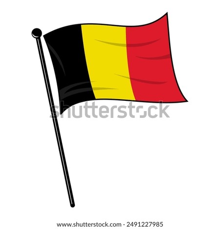 Belgium flag icon vector illustration isolated on white background, Flag stick with fabric waves is supported by an EPS file that can be edited as needed.