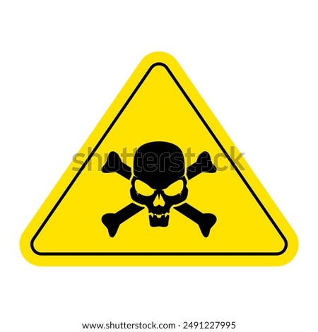 Warning, hazardous symbol featuring a skull icon. Cautionary skull emblem. Lethal alert, dangerous poison in a yellow triangle design. Vector graphic illustration.