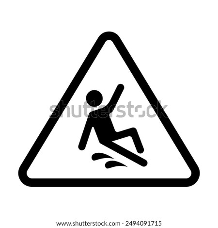 Warning signs warn people about wet floors. The sign is black line art and features a person falling on a wet floor. Editable vector eps easy print.