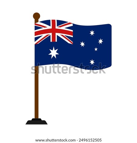 Australian flag with wooden pole isolated on white, flag icon vector eps editable, suitable for icons, banners, emblems, promotions, symbols, badges, websites, digital designs etc.