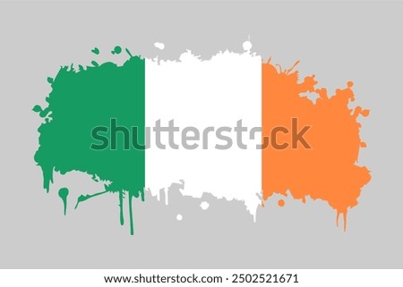 Ireland flag with splash ink brush abstract style. Ireland grunge flag texture. Editable and scalable vector graphic illustration isolated on white background eps file.