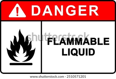 Danger Flammable Liquid Warning Sign with Blazing Fire Icon. Editable and Scalable Vector EPS File, Isolated on White Background, Easy to Print Graphic Design Element