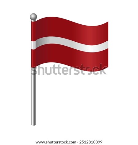 High Quality 3D Latvia Flag Waving on Silver Chrome Pole. Glossy and Shiny Vector Illustration Icon Isolated on White Background. Editable and Scalable EPS File for Premium Designs