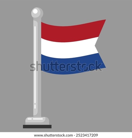 Small icon Netherlands flag flying with flagpole vector illustration, editable and scalable EPS file, isolated on gray background. Design flat graphic elements for your design needs