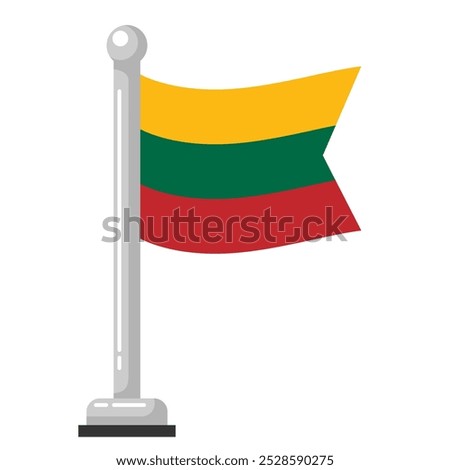 Mini Lithuania Flag Waving on Pole Isolated on White Background. Flat Style Vector Illustration, Editable or Scalable EPS File, for Icon, Symbol or Graphic Design Element for Print